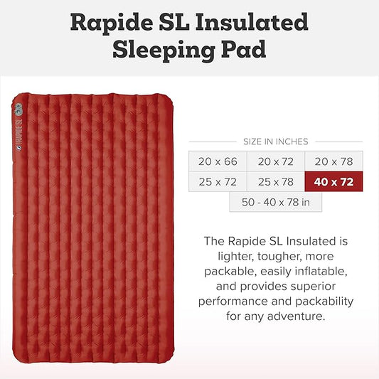 Big Agnes Rapide SL - Insulated Sleeping Pad, Ultralight, All Season Compact Backpacking and Hiking, Pumphouse Sack Included, Orange, 40X72 Double Wide