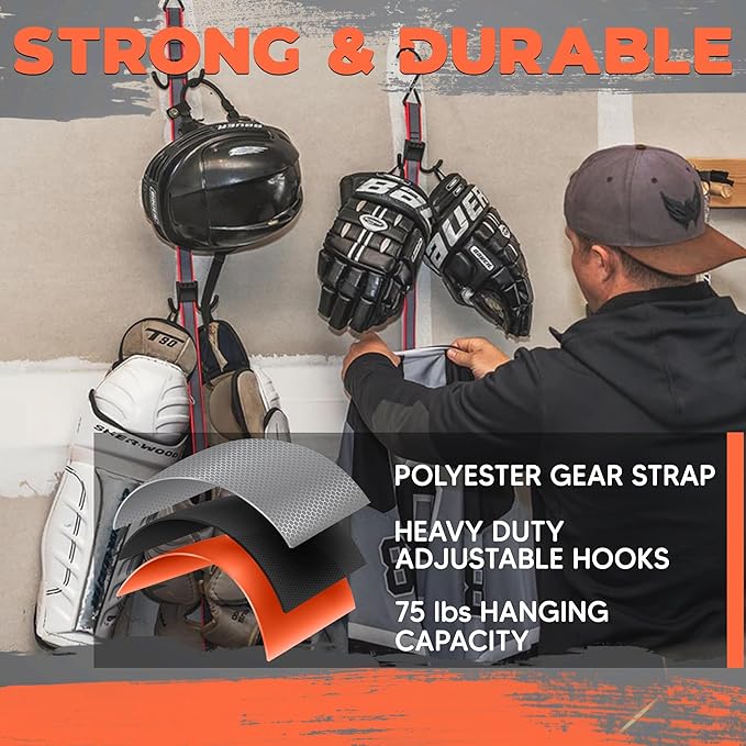 UTTY Hanging Multipurpose Portable Hockey Drying Rack - Durable Gear Keeper & Sports Equipment Organizer - 6 Adjustable Hooks Support Light to Heavy Weight for Home, Travel & Outdoor Use