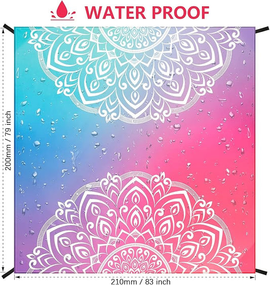 Beach Blanket Sandproof Extra Large Beach Mat Adults Waterproof Quick Drying Sand Free Mat Made by Premium Polyester with 4 Stakes & 4 Corner Pockets for Outdoor Travel Camping Hiking