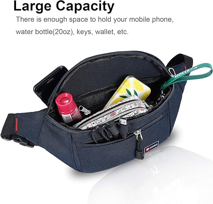 2 Packs Fanny Packs for Men and Women, Water Resistant Sports Waist Pack Bag Hip Bum Bag for Travel Hiking Running (Black + Blue)