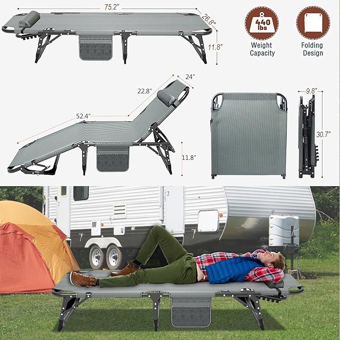 ABORON 2PK Folding Camping Cot for Adults, Heavy Duty 3-in-1 Bed for Guest Sleeping, Adjustable Double-Layer 1200D with Mattress & Carrying Bag for Home, Office, Vacation, Hospital Use