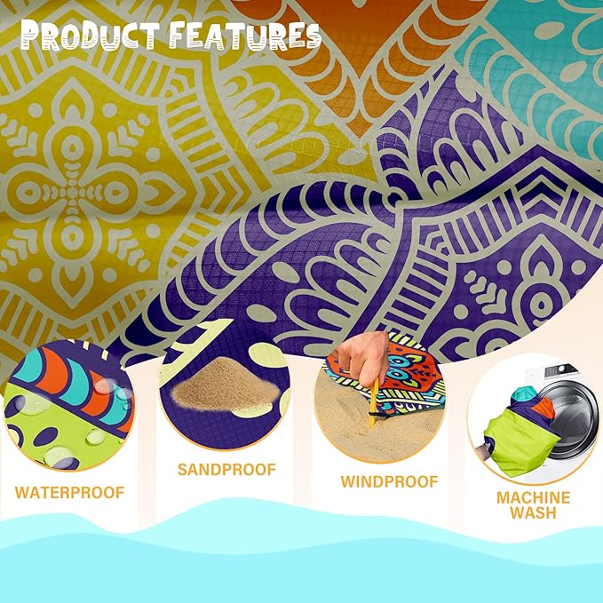 Beach Blanket Waterproof Sandproof 1-7 Adult Oversized 78 '' ร 81 '' Lightweight Durable Compact Sand Free Beach Mat for Travel Camping Hiking Picnic Blanket Extra Large