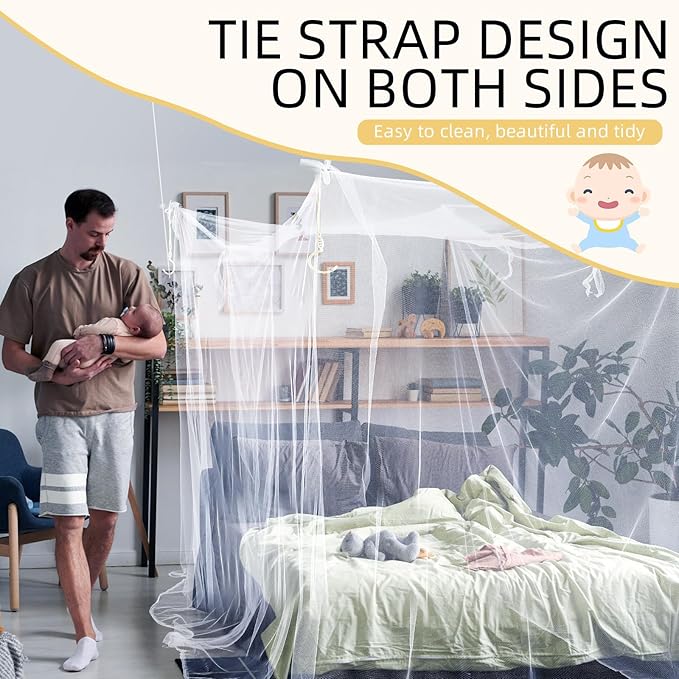 4 Corners Mosquito Net for Mosquiteros para Camas Bed Canopies Netting Bed Drapes Rectangular Mosquito Mesh for Camping Home Outdoor Travel Dormitory(White,L75 X W47 X H59 Inch)