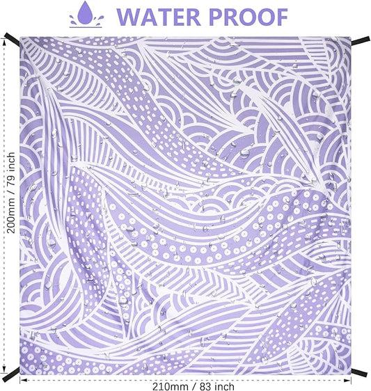 Beach Blanket Sandproof Extra Large Beach Mat Adults Waterproof Quick Drying Sand Free Mat Made by Premium Polyester with 4 Stakes & 4 Corner Pockets for Outdoor Travel Camping Hiking