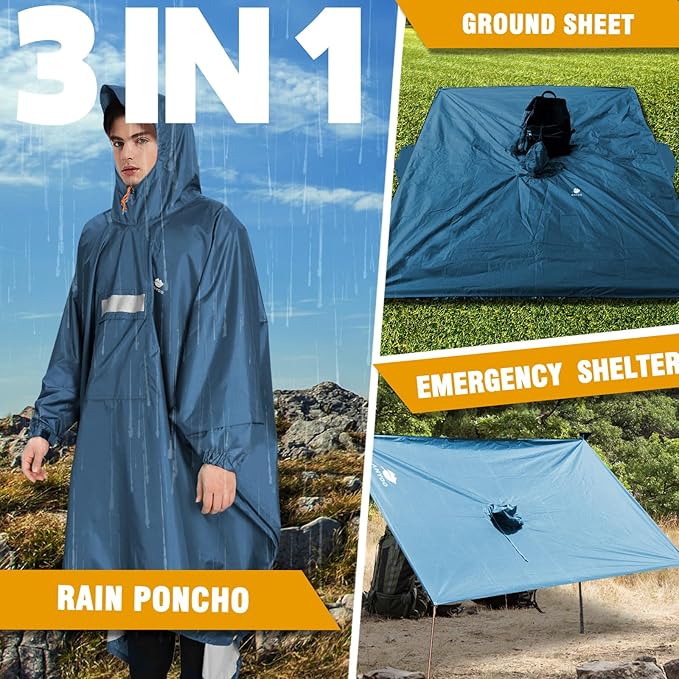 ANYOO Hooded Rain Poncho for Adults Waterproof Lightweight Rain Coat for Men Women Reusable Rain Jacket for Emergency Outdoor