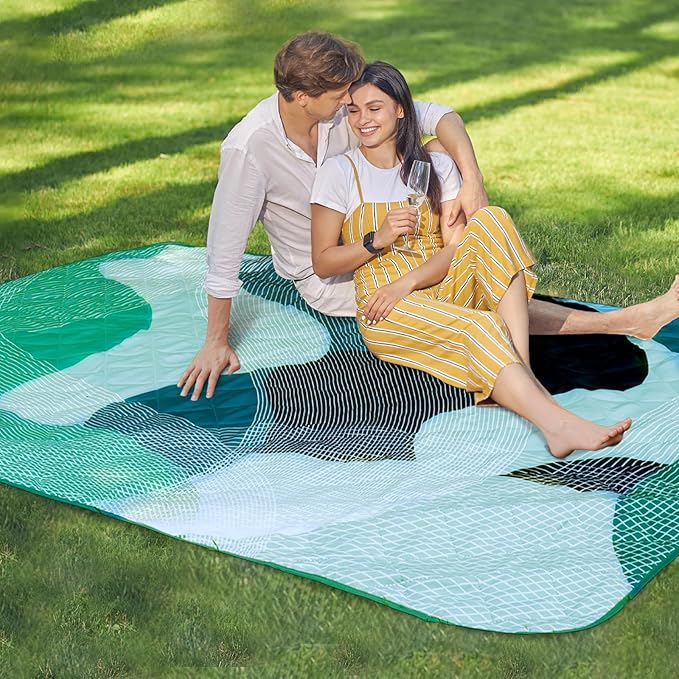 Whale Flotilla Extra Large Waterproof Picnic Blankets 60"x80", Foldable Lightweight Outdoor Blanket for Camping, Hiking, Traveling, Soft Portable Easy to Clean Picnic Mat for Beach Grass Park, Green