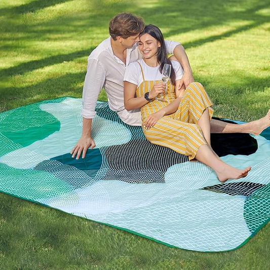 Whale Flotilla Extra Large Waterproof Picnic Blankets 60"x80", Foldable Lightweight Outdoor Blanket for Camping, Hiking, Traveling, Soft Portable Easy to Clean Picnic Mat for Beach Grass Park, Green