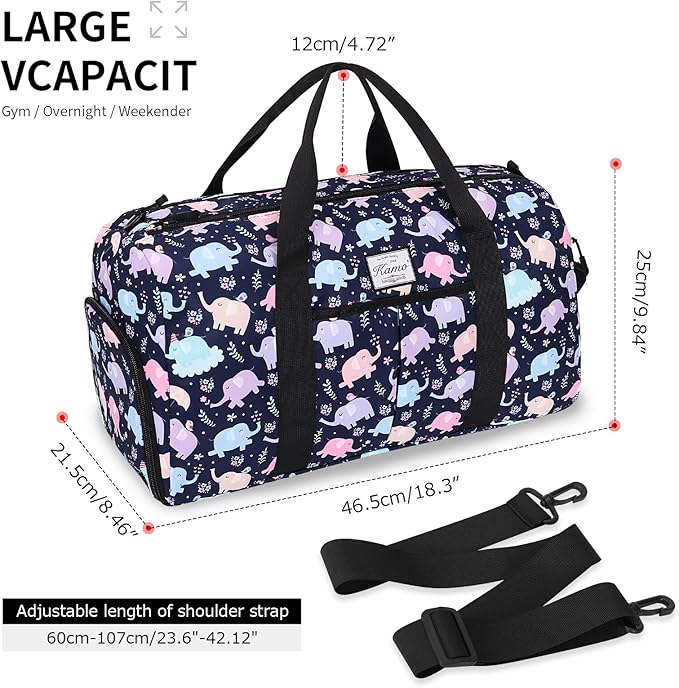 KAMO Travel Duffle Bag, Weekender Bags for Women with Shoe Compartment, Gym Bag for Women with Wet Pocket Workout Dance Tote Bag Personal Item Travel Bag with Trolley Sleeve