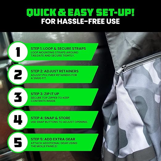 Rhino USA Tail Gate Trash Bag – Molle Compatible Overlanding Gear, Camping Essentials & Ultimate Accessory for Jeep Gladiator, Trucks & More - Camo
