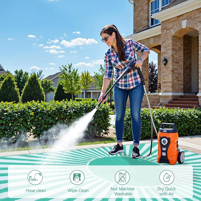 Anidaroel Outdoor Area Rug for Patio Clearance 5x8ft Waterproof, Reversible Plastic Straw Rug Outside Rug, Outdoor RV Mat for Camping, Porch, Balcony, Pool Deck, Backyard(Green,5‘x8')