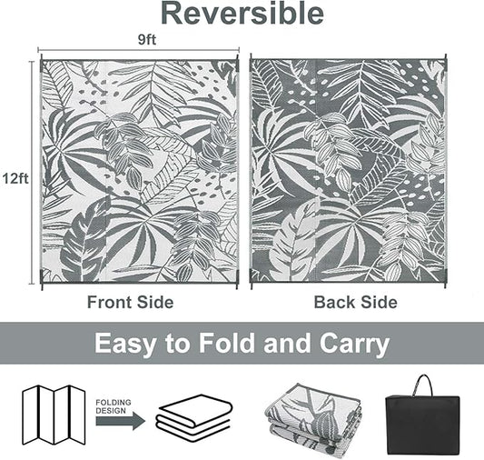 Anidaroel Patio Rugs Outdoor 9x12 Clearance Waterproof, Reversible Camping Rugs for Outside RV, Tropical Plastic Straw Outside Area Rugs for Camping, Backyard, Pool Deck, Trailer(9'x12')