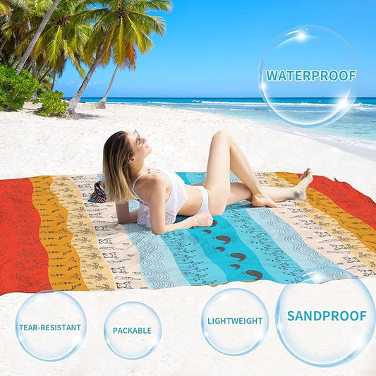BYDOLL Beach Blanket Waterproof Sandproof 78''×81'' Suits1-4 Adults Compact Lightweight Oversized Sand-Free Blanket Large Picnic Mat for Beach Travel Camping Hiking