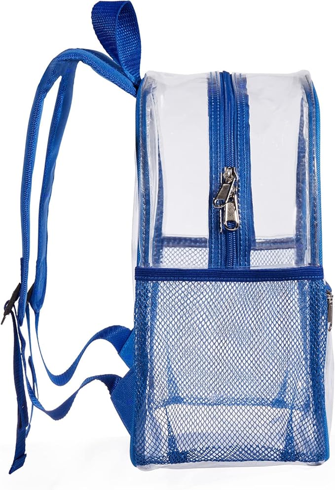 ZJIE Clear Backpack, 12x12x6 Stadium Approved, Transparent See-Through for Concerts, Sports, Work, School, Security (Blue)