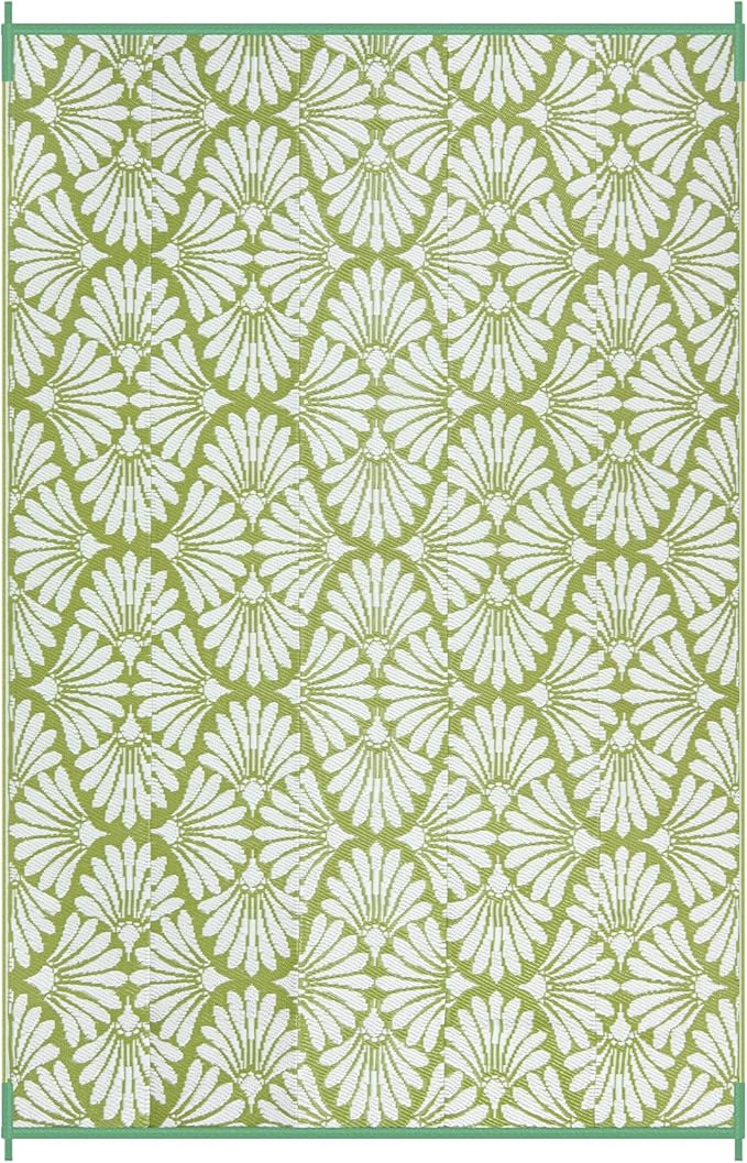 Lahome Outdoor Plastic Straw Camping Rugs, Waterproof 6x9 Outdoor Patio Rugs, Reversible Portable Outside Carpets for Beach Camping Picnic Rv, Pale Green,6'x9'