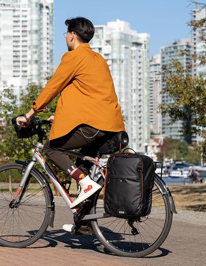 Two Wheel Gear - Pannier Backpack Convertible PLUS (30 Litre) - Weatherproof 2-in-1 Bike Commuting and Laptop Travel Bag, Recycled Ripstop Material, Black