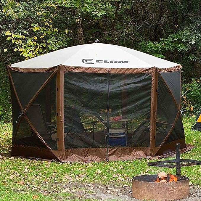 CLAM Pop Up Screen Tent, Outdoor Camping Gazebo Canopy, Escape, 11.5', Brown - Heavy-Duty Portable Screened Shelter with Netting for Beach, Patio, and Backyard