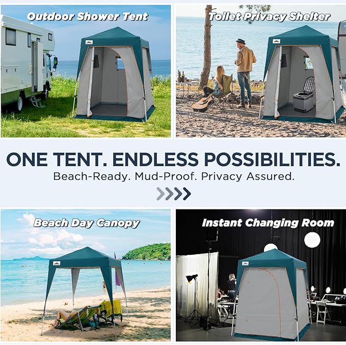EAGLE PEAK 6x6 Pop Up Privacy Tent with Ground Mat, Portable Changing Room & Outdoor Shower Tent, Portable Canopy for Camping, Hiking, Pool Parties, Photoshoots or Toilet Shelters (Gray/Blue)