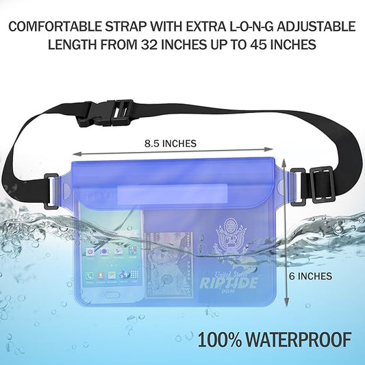 Waterproof Fanny Pack Pouch (2 Pack) for Men & Women Dry Bag Water Resistant with Adjustable Waist Strap - Protects Valuables at Water Sports (Sheer Green & Orange)