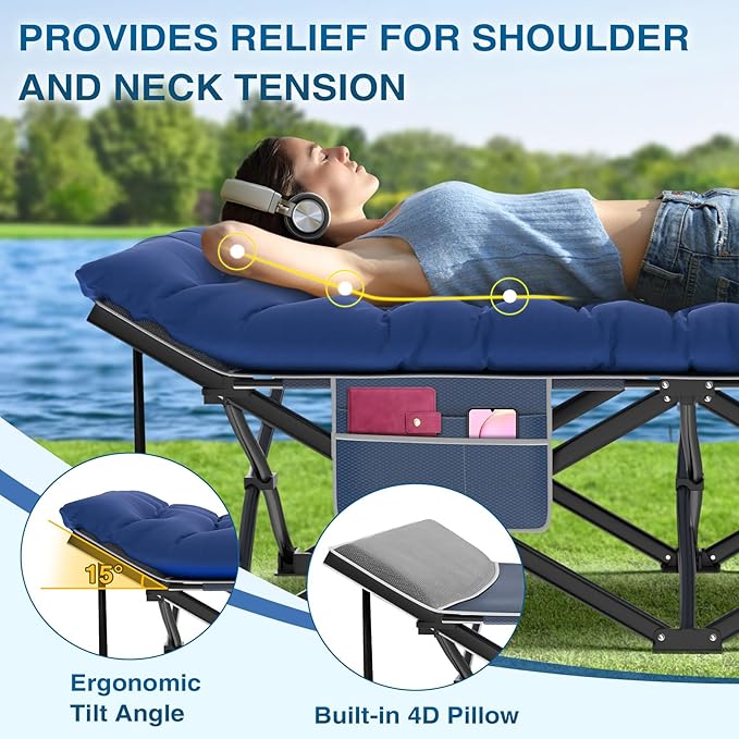 ZENPETIO Oversized XXL Folding Camping Cot, Heavy Duty Sleeping Cot for Adults with Mattress and Pillow, Portable Cot Bed with Carry Bag for Outdoor Camp Travel Home Guest Office, 78x32x18