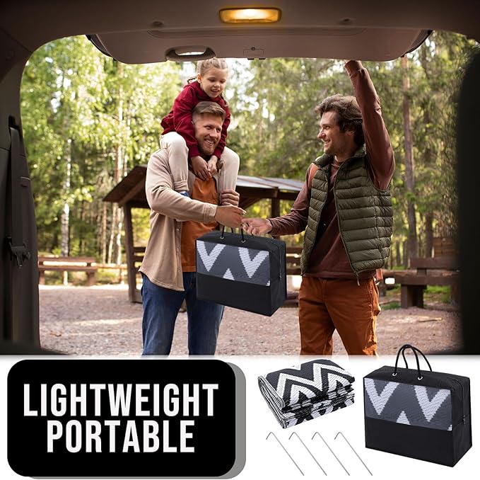 OLANLY Waterproof Outdoor Rug 8x10 ft Clearance, Reversible Outdoor Plastic Straw Rug, RV Mat, Indoor Outdoor Carpet for Patio, Camping, Balcony, Deck, Backyard, Black & White