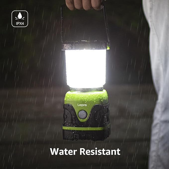 LE 1500LM Battery Powered LED Camping Lantern, Waterproof Tent Light with 4 Light Modes, Camping Essentials, Portable Lantern Flashlight for Camping, Emergency Light, Power Outages, Not Rechargeable