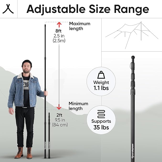 Green Elephant Tarp Poles - Tent Poles, Tent Poles Replacement, Tent Poles for Tarp, Canopy Poles, Awning Poles, Telescoping Tarp Poles, Tarp Poles Adjustable Heavy Duty, Aluminum Tent Pole Set of 4