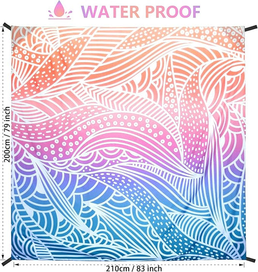 Beach Blanket Sandproof Extra Large Beach Mat Adults Waterproof Quick Drying Sand Free Mat Made by Premium Polyester with 4 Stakes & 4 Corner Pockets for Outdoor Travel Camping Hiking