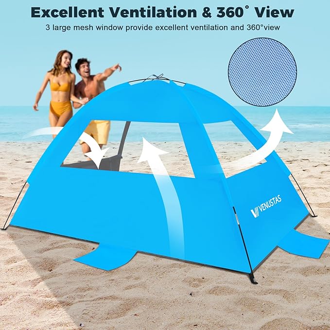 Venustas Beach Tent Sun Shelter for 3-10 Person, UPF 50+ UV Protection Canopy, Lightweight and Easy Setup Cabana, Portable Beach Shade