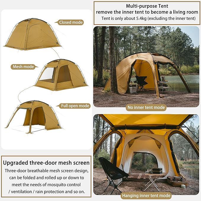 Naturehike7.6 Double Person 4-Seasons Camping Tent, UPF50+ Sun Protection Tent with 7001 Aluminum Alloy Poles, PU2000mm+ Waterproof Tent for Outdoor Camping,Picnic