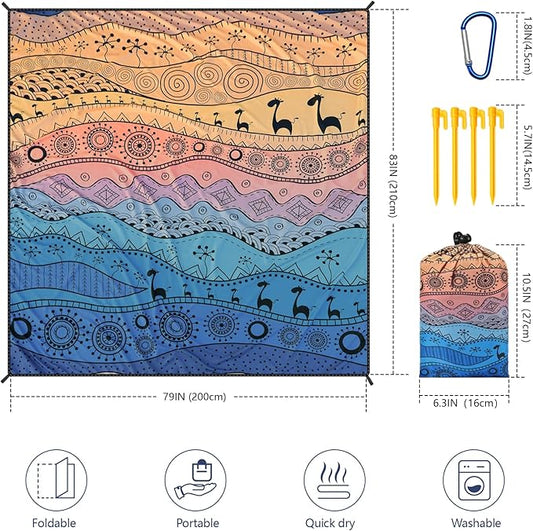 Beach Blanket Waterproof Sandproof Beach Mat 79" X 83" /10'x9'for 2-8 Adults Quick Drying Outdoor Picnic Mat Beach Accessories for Travel, Camping, Hiking