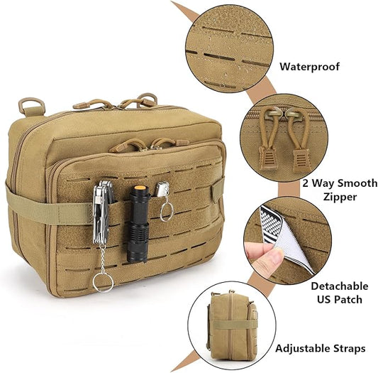 Tactical Pouch Large: EDC Gear Accessories Organizer With MOLLE System, Expandable Medical Pocket and U.S.A Patch