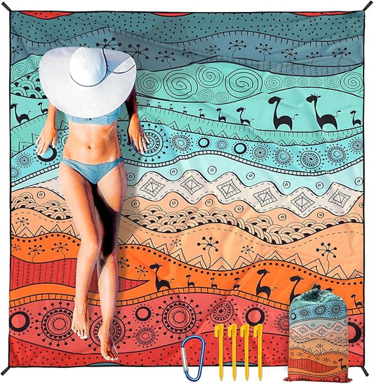 AISPARKY Beach Blanket Waterproof Sandproof, Oversized Large Beach Mat 79" X 83"/120"x108" for 1-8 Adults, Quick Drying&Compact&Lightweight, Picnic Mat Vacation Essentials for Beach Camping Travel