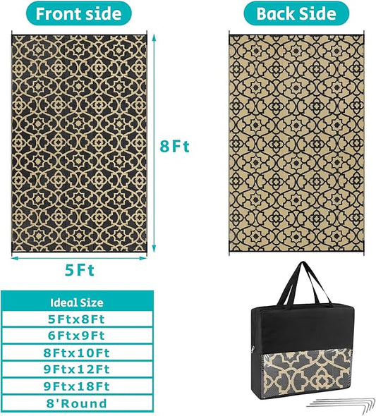 HEBE Outdoor Rug 5'x8' for Patios Waterproof Clearance Reversible Patio Mat Plastic Straw Rug RV Camping Mat Outside Area Rug Carpet for Camping RV,Porch,Deck,Balcony,Camper,Backyard