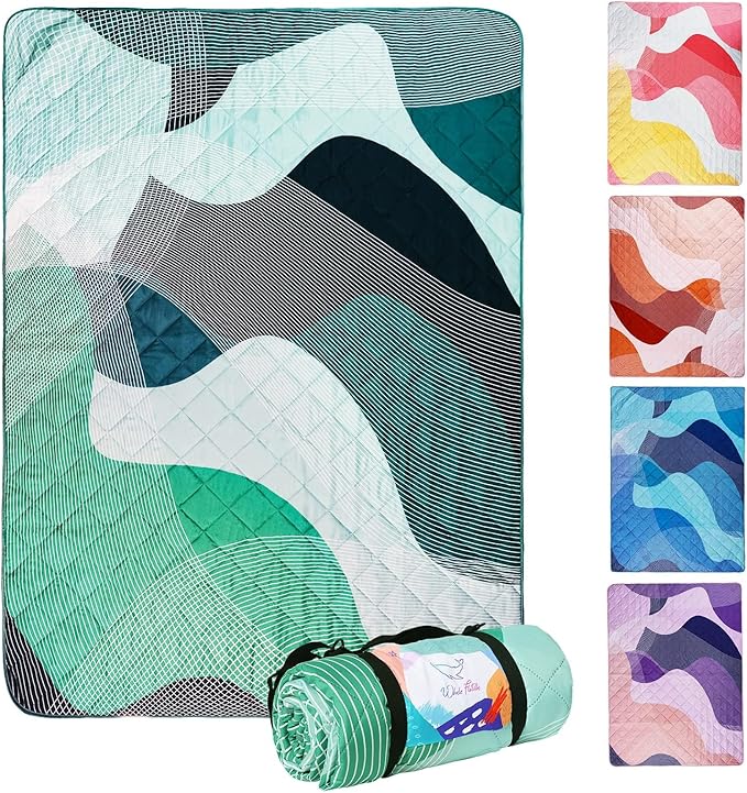Whale Flotilla Extra Large Waterproof Picnic Blankets 60"x80", Foldable Lightweight Outdoor Blanket for Camping, Hiking, Traveling, Soft Portable Easy to Clean Picnic Mat for Beach Grass Park, Green