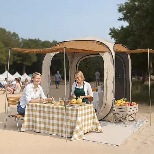 East Oak 6×6 FT Pop Up Canopy Tent with Mesh | Outdoor Screen House with 4 Sunshades | Instant Canopy with Portable Carry Bag | Gazebo Tent for Camping, Patio, and Beach | Beige
