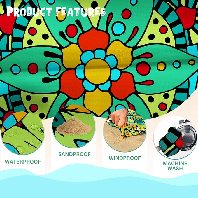 Beach Blanket Waterproof Sandproof 1-7 Adult Oversized 78 '' ร 81 '' Lightweight Durable Compact Sand Free Beach Mat for Travel Camping Hiking Picnic Blanket Extra Large