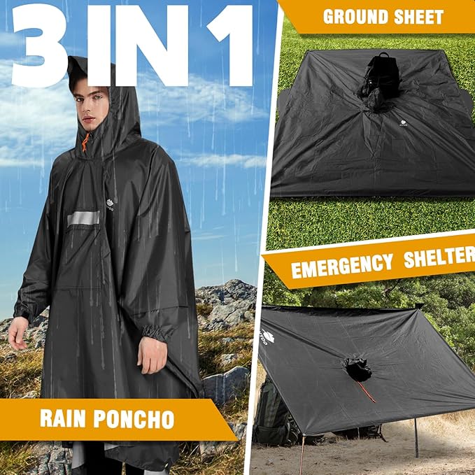 ANYOO Hooded Rain Poncho for Adults Waterproof Lightweight Rain Coat for Men Women Reusable Rain Jacket for Emergency Outdoor