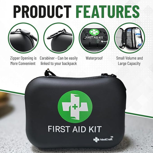 Travel Size 120 Piece First Aid Kit for Camping, Hiking, Boating, or Car- Perfect for Dorm Room Essentials, Boat Accessories, Camping Essentials, Survival Gear and Supplies, Emergency Supplies