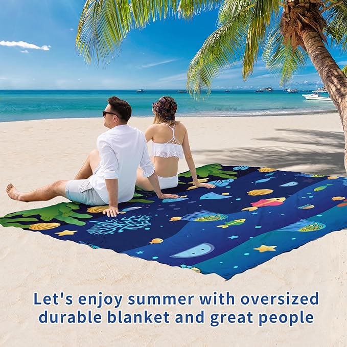 BYDOLL Beach Blanket Waterproof Sandproof 78''ร81'' Suits1-4 Adults Compact Lightweight Oversized Sand-Free Blanket Large Picnic Mat for Beach Travel Camping Hiking