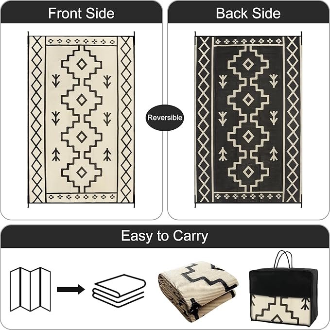 Uphome Outdoor Rug Mat Waterproof 5x8 ft, Reversible Outdoor Plastic Straw Rug, Tan Boho Patio Rug, Foldable RV Camping Rug, Indoor Outdoor Area Rug for Backyard Deck Pool Balcony Picnic, 5'x8'