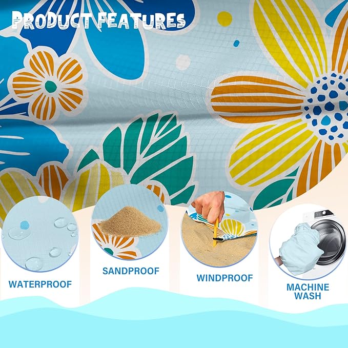 Beach Blanket Waterproof Sandproof 1-7 Adult Oversized 78 '' ร 110 '' Lightweight Durable Compact Sand Free Beach Mat for Travel Camping Hiking Picnic Blanket Extra Large