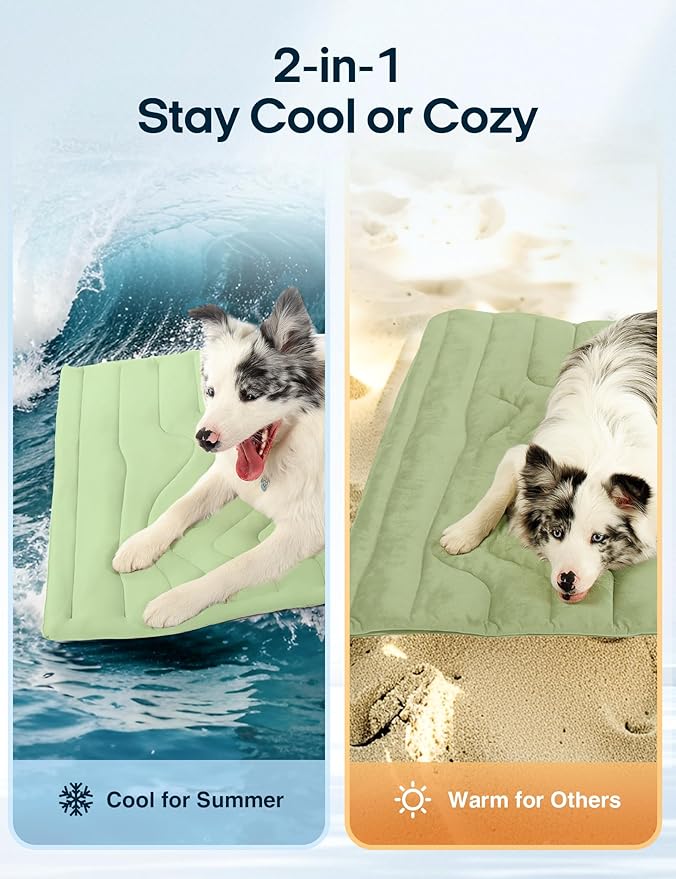ZonLi Dog Cooling Mat, 48" x 28"Large, Reversible Cooling Pad for Dogs & Cats (Cool & Warm), Durable & Machine Washable, Pet Mat for Crate, Kennel, Bed, Sofa, Sage Green