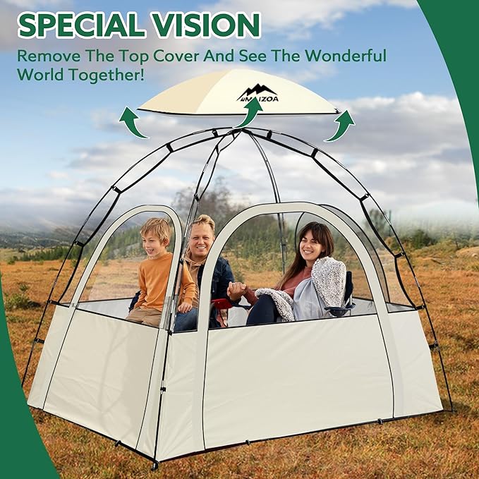 Sports Tent, 2-3 Person Outdoor Tent, 540° Transparent View,Waterproof/Coldproof, with Removable Top Cover, for Watching Sporting Events, Camping, Outdoor Activities (Khaki&Black) (Khaki)