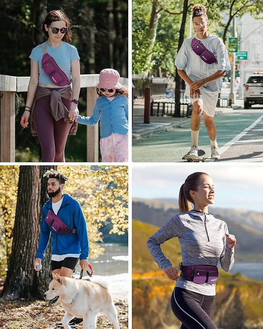 WATERFLY Fanny Pack Waist Bag: Travel Hip Pouch Bum Bag Plus Size Crossbody Fannie Pack Adjustable Belt Waistpack Phanny Fannypack for Man Woman Hiking Walking Jogging