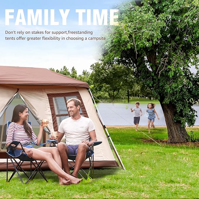 Chihee Camping Tents Freestanding Tent, Family Cabin Tent with Awning Porch 2 Doors 3 Mesh Windows Easy Instant Set up,Ultra Strong Frame Height up to 67" Spacious Great Views,Stargazing at Night