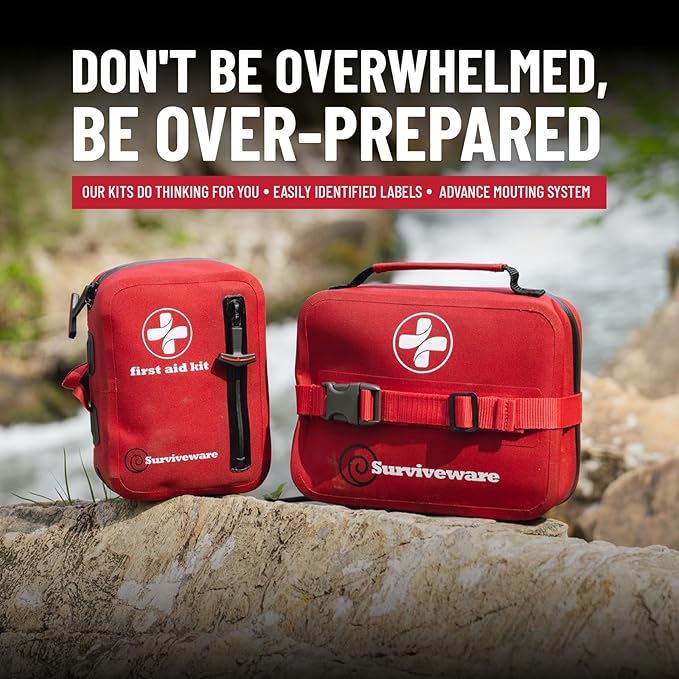 Surviveware Waterproof Premium Survival First Aid Kit - Survival Emergency Preparedness for Travel Camping Gear, Survival Kit and Outdoor Emergencies - HSA & FSA Eligible Survival Kit