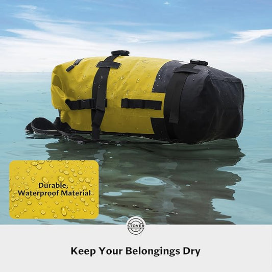 STOVER 5/10/25/30/40/55L Waterproof Dry Backpack- Large Floating Dry Bag for Kayaking, Travel, Tubing, Hiking, Fishing, Camping, Motorcycles & the Beach, Heavy-Duty Roll Top Men/Women (Yellow)