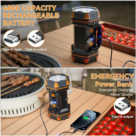 AlpsWolf Camping Lantern Rechargeable, LED Camping Flashlight, 4800 Capacity, Portable Camping Light 12h Standby, 4+4 Modes for Emergency, Hiking, Power Outages, Fishing Orange