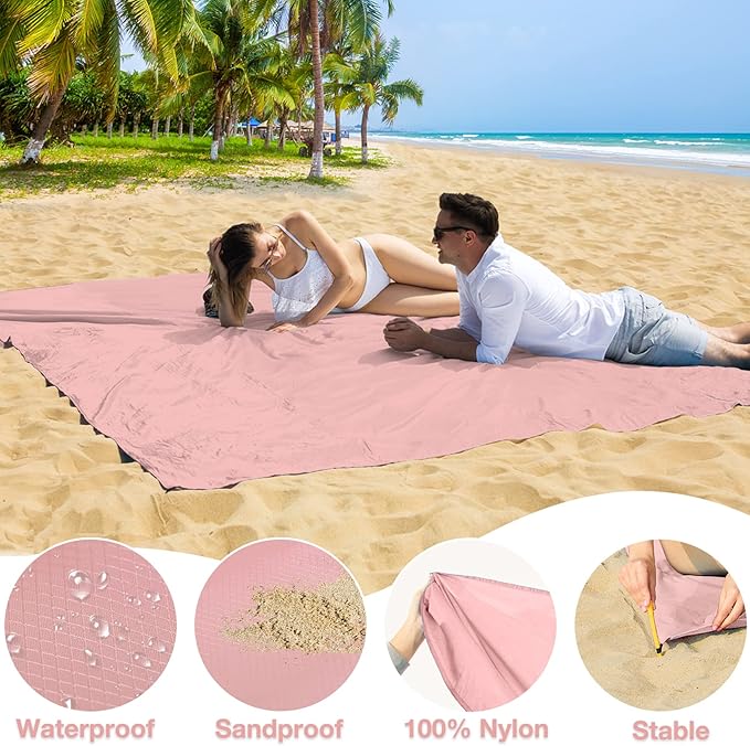 BYDOLL Nylon Beach Blanket Waterproof Sandproof Oversized 10'x9' Suits 1-8 Adults Sand Free Extra Large Blanket Lightweight Soft Picnic Mat for Beach Travel Camping