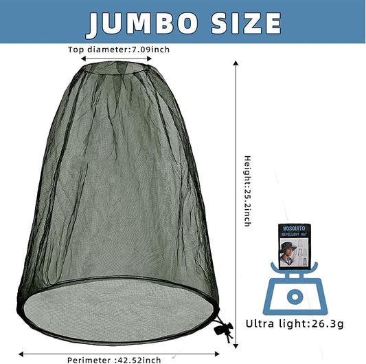 2 Pack Ultra Large Mosquito Net 42x25 Inches Mosquito Head Net Oversized Insect Netting Bug Fits Most Hats for Gardening Hiking Fishing Traveling(Army Green)